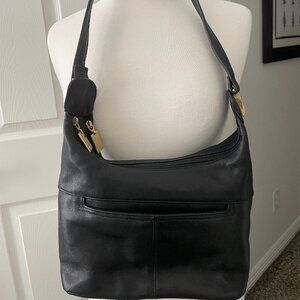 Tignanello Black Shoulder Bag with Gold Accents